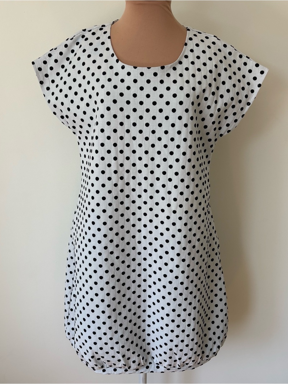 Kozan Simona Lagenlook White Black Dots Textured Short Sleeve Dress NWOT Size XS